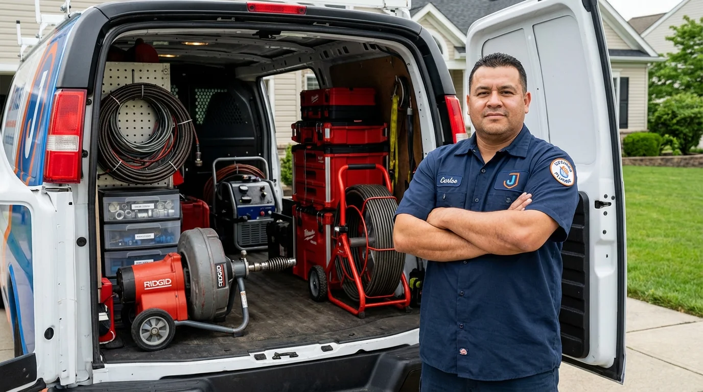 Professional drain cleaning equipment and Johns Plumbing LLC plumber in Cresco