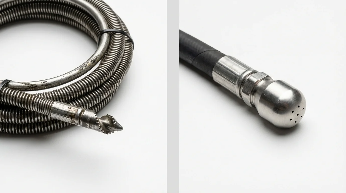 Drain snake cable and hydro jetting nozzle used for drain cleaning in Cresco, IA