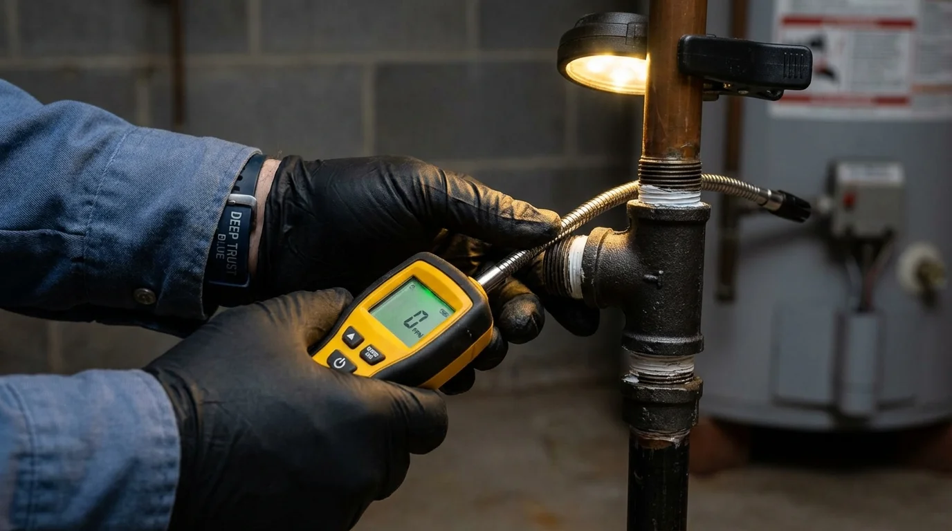 Gas leak detection with electronic sniffer by Johns Plumbing LLC in Cresco